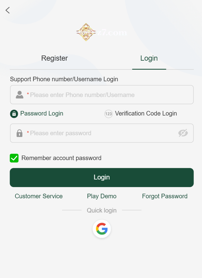 Z7 Login Page